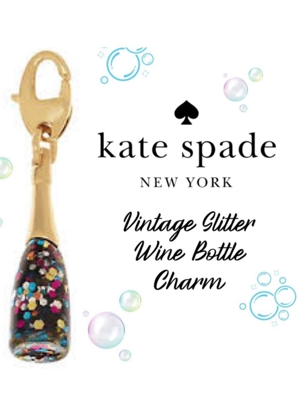 KATE SPADE CHAMPAGNE GLITTER WINE BOTTLE CHARM BRACELET HOW CHARMING NO BRACELET